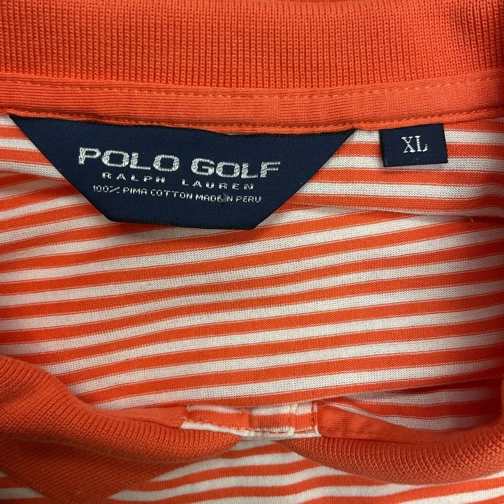 Ralph Lauren Men's Polo Golf Shirt Striped Orange‎ White Short Sleeve Size XL